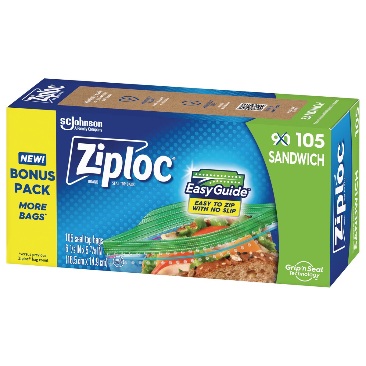 slide 11 of 12, Ziploc Sandwich Bags with EasyGuide™ 105 Count, 105 ct