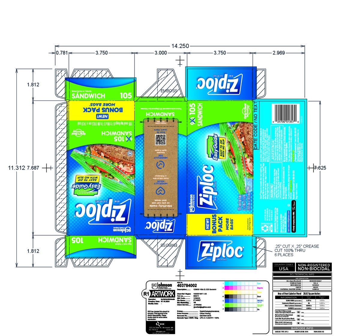 slide 8 of 12, Ziploc Sandwich Bags with EasyGuide™ 105 Count, 105 ct