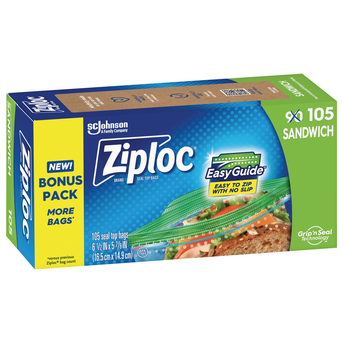 slide 6 of 12, Ziploc Sandwich Bags with EasyGuide™ 105 Count, 105 ct