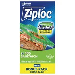 Ziploc Brand Sandwich Bags with EasyGuide™ Texture, Grip ’n Seal Technology™, 105 count