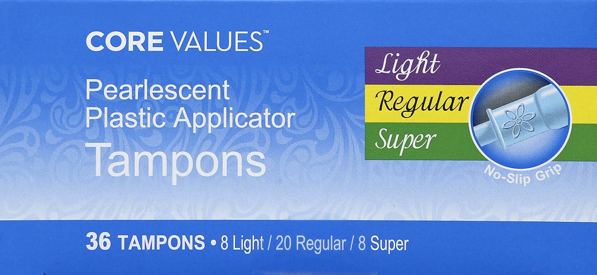 slide 2 of 4, Core Values Pearlescent Combo Pack Unscented Tampons, 36 ct