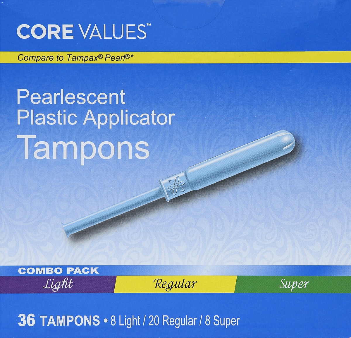 slide 4 of 4, Core Values Pearlescent Combo Pack Unscented Tampons, 36 ct