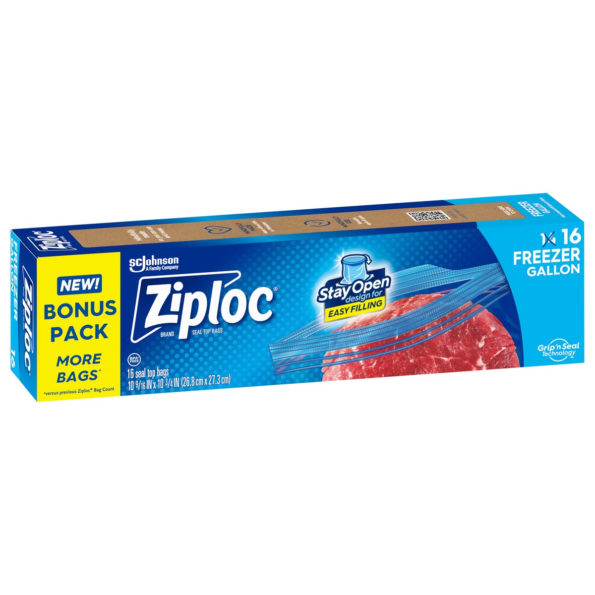 slide 5 of 12, Ziploc Brand Freezer Bags with New Stay Open Design, Gallon, 14, Patented Stand-up Bottom, Easy to Fill Freezer Bag, Unloc a Free Set of Hands in the Kitchen, Microwave Safe, BPA Free, 16 ct