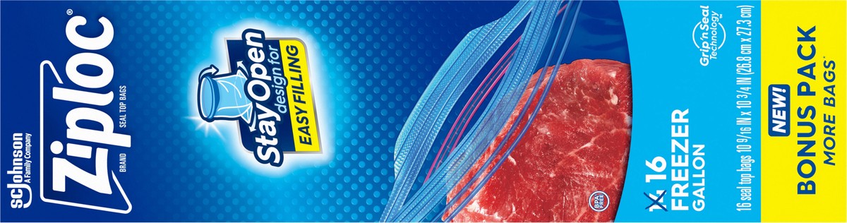 slide 3 of 12, Ziploc Brand Freezer Bags with New Stay Open Design, Gallon, 14, Patented Stand-up Bottom, Easy to Fill Freezer Bag, Unloc a Free Set of Hands in the Kitchen, Microwave Safe, BPA Free, 16 ct