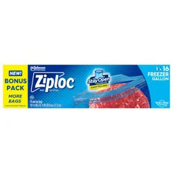 Ziploc Brand Freezer Bags with New Stay Open Design, Gallon, 14, Patented Stand-up Bottom, Easy to Fill Freezer Bag, Unloc a Free Set of Hands in the Kitchen, Microwave Safe, BPA Free