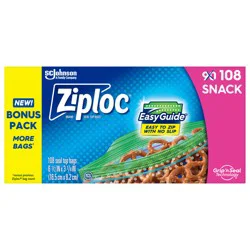 Ziploc Brand Snack Bags with EasyGuide™ Texture, Grip ’n Seal Technology™, 108 count