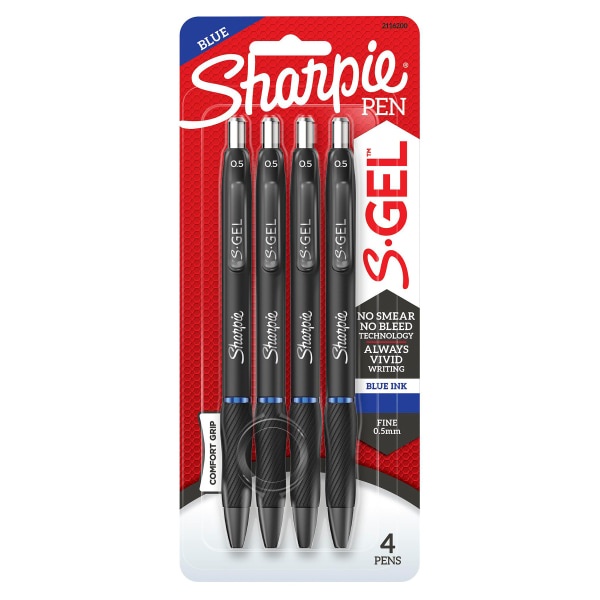 Sharpie S Gel Pens Fine Point 0.5 mm Black Barrels Blue Ink Pack