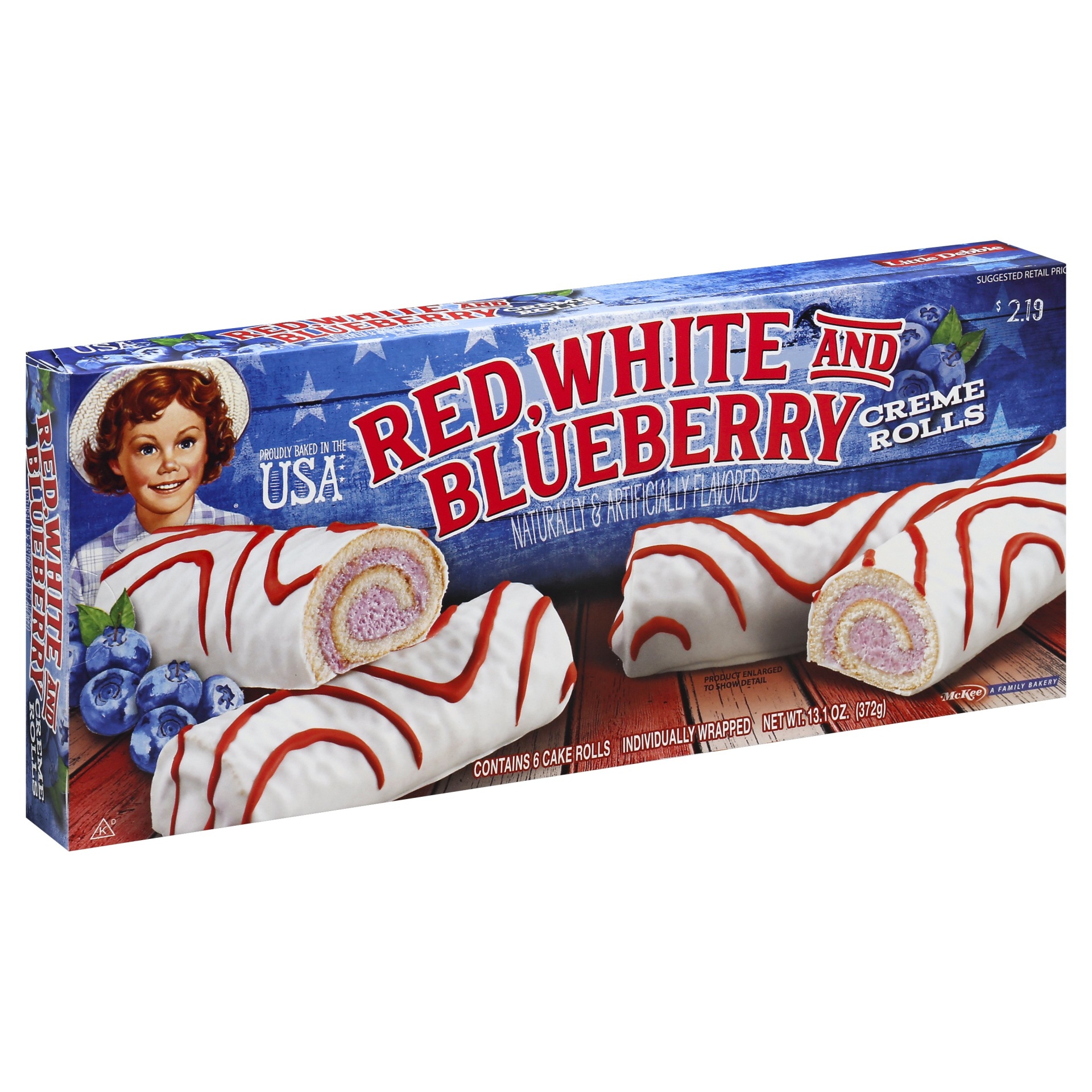 slide 1 of 4, Little Debbie Little Debie Red White & Blueberry Creme Rolls, 6 ct; 2.18 oz