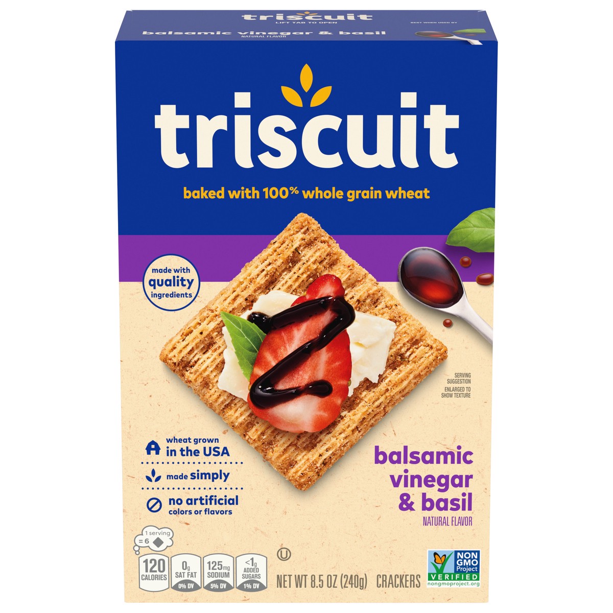 slide 1 of 9, Triscuit Balsamic Vinegar & Basil Whole Grain Wheat Crackers, Lunch Snacks, Snack Crackers, 8.5 oz, 8.5 oz