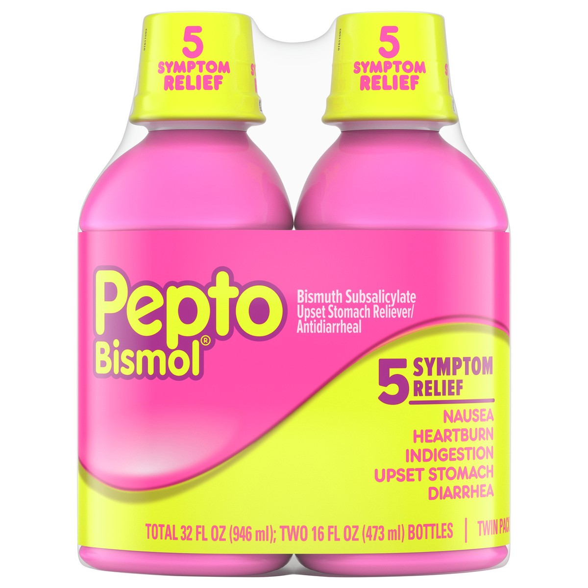 slide 1 of 4, PEPTO BISMOL Upset Stomach Reliever/Antidiarrheal Original Twin Pack, 16 oz