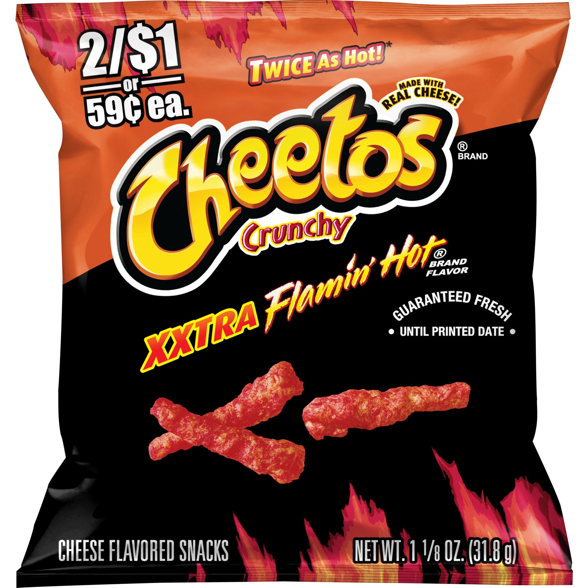 slide 1 of 1, Cheetos Crunchy Cheese Flavored Snacks XXTRA Flamin' Hot 1 1/8 Oz, 1.12 oz