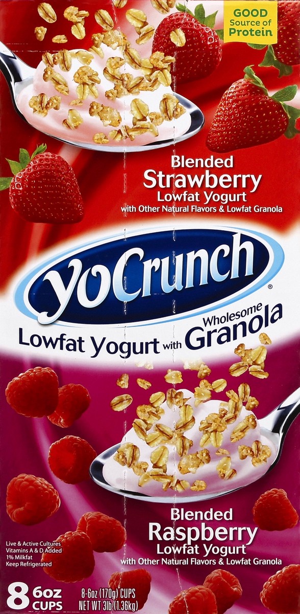 slide 6 of 6, YoCrunch Low Fat Yogurt Variety Pack, Strawberry Yogurt with Granola and Raspberry Granola, 6 oz., 8 Pack, 6 oz