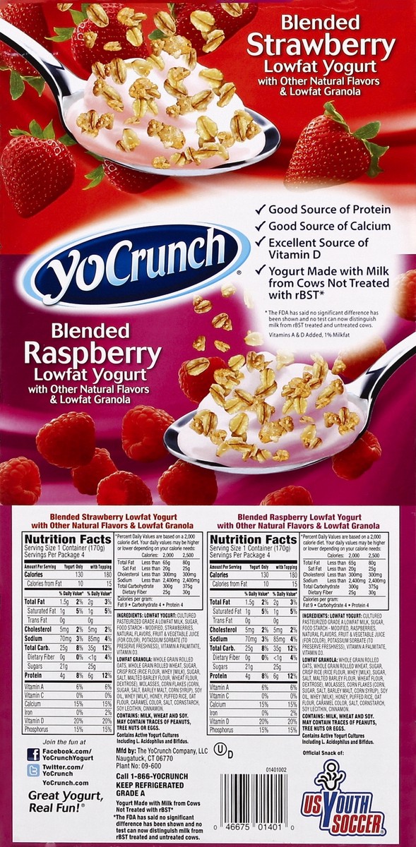 slide 2 of 6, YoCrunch Low Fat Yogurt Variety Pack, Strawberry Yogurt with Granola and Raspberry Granola, 6 oz., 8 Pack, 6 oz