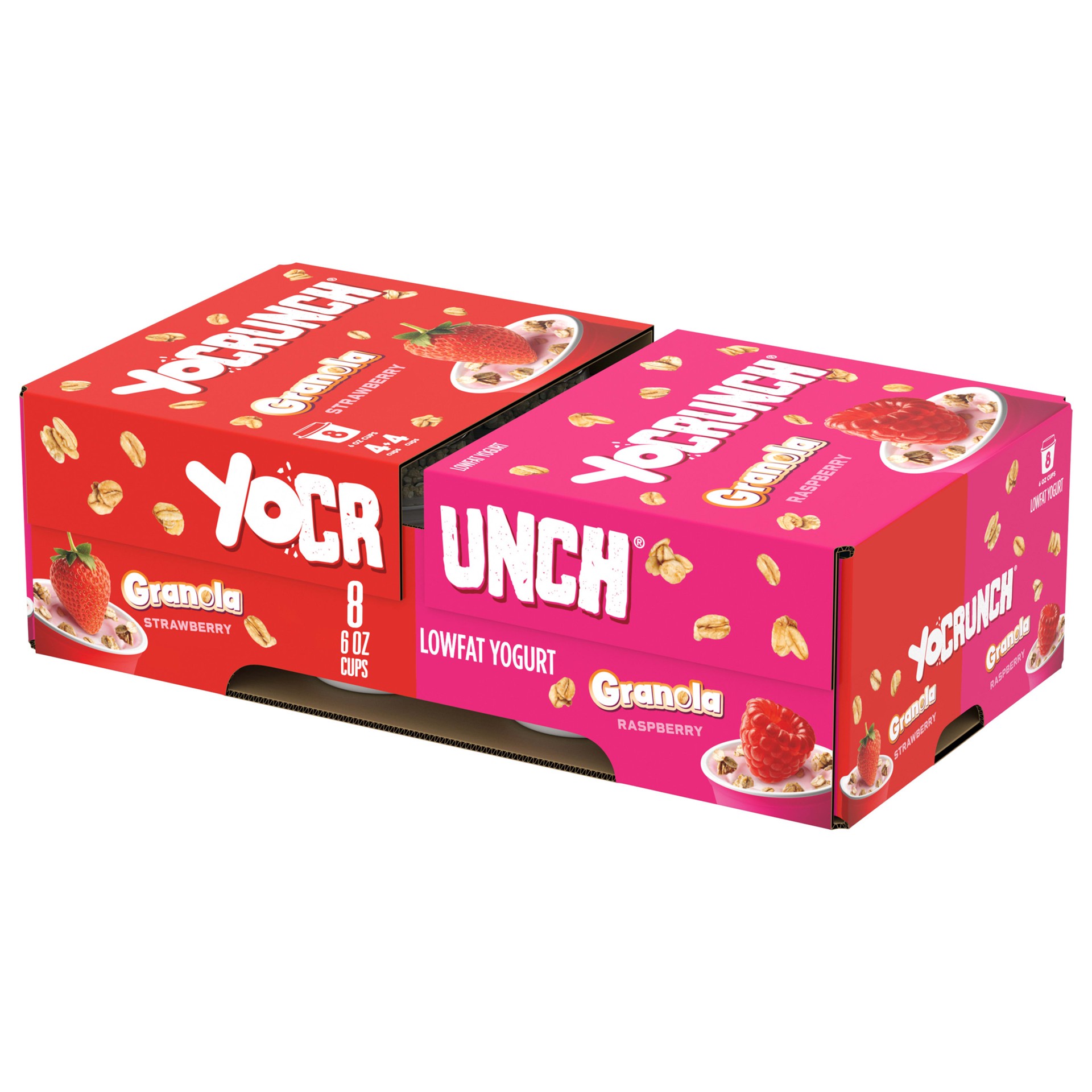 slide 1 of 6, YoCrunch Low Fat Yogurt Variety Pack, Strawberry Yogurt with Granola and Raspberry Granola, 6 oz., 8 Pack, 6 oz