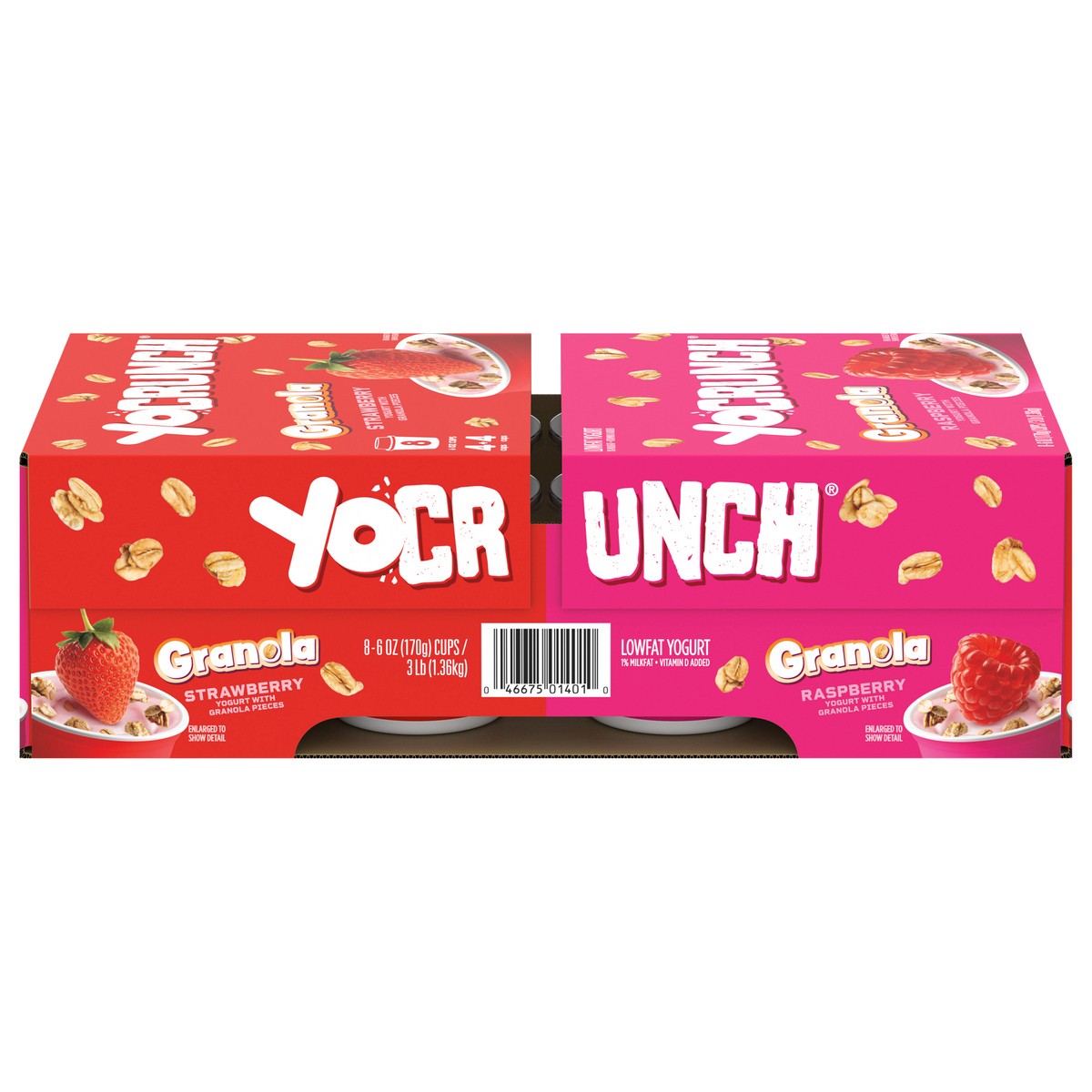 slide 1 of 6, YoCrunch Strawberry Low Fat Yogurt with Granola and Raspberry Low Fat Yogurt with Granola Variety Pack, 8 Ct, 6 OZ Yogurt Cups, 8 ct