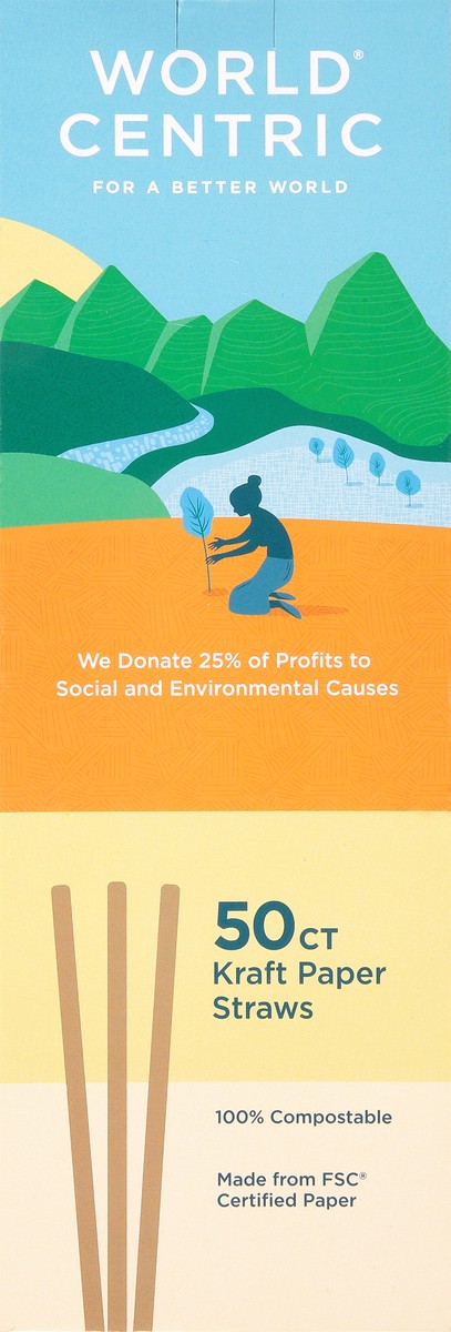 slide 1 of 9, World Centric Kraft Paper Straws 50 count Box, 50 ct