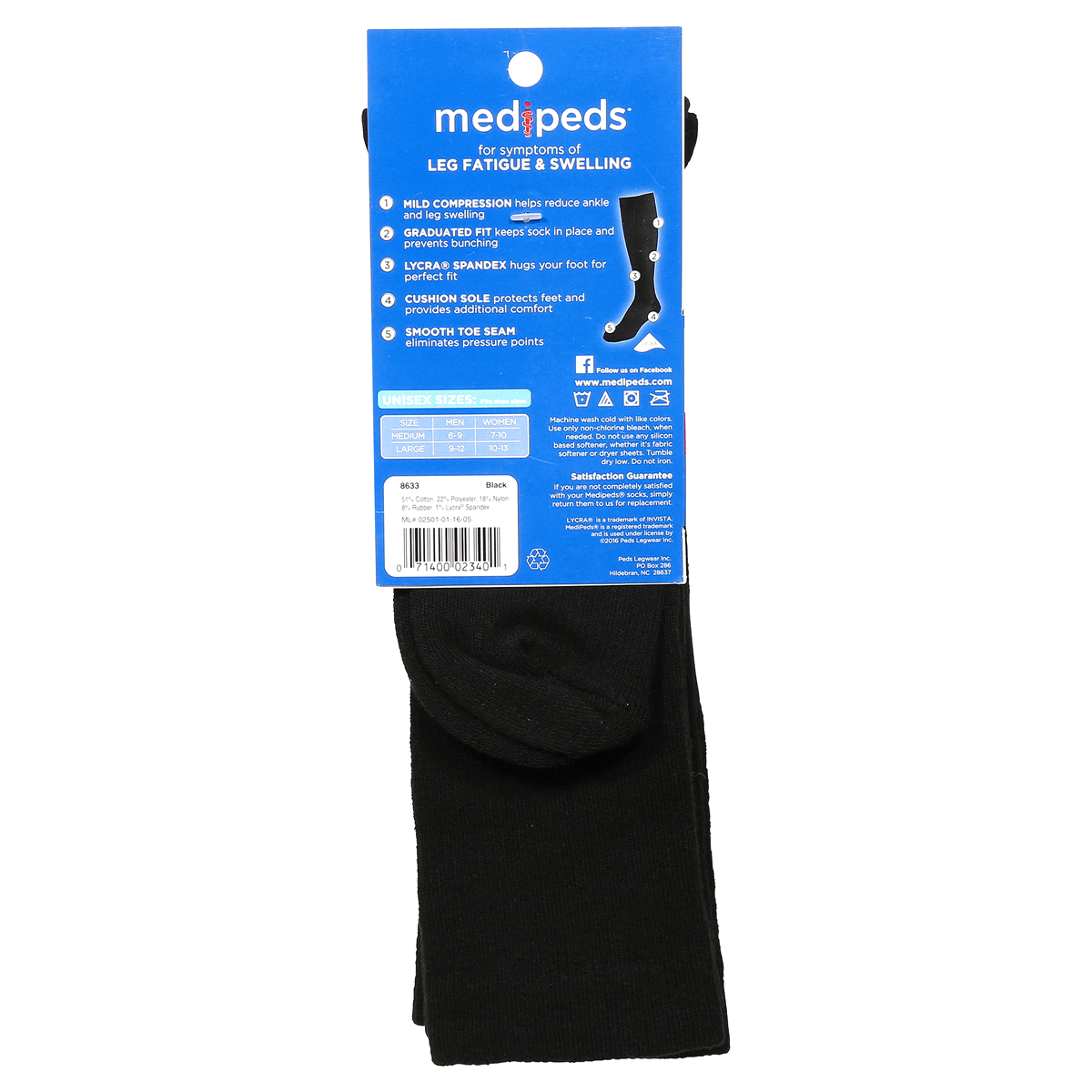 slide 2 of 2, Medipeds Unisex Over The Calf Compression Socks, Large Size for Womens 10-13 and Mens 9-12, Black, 2 ct; LG