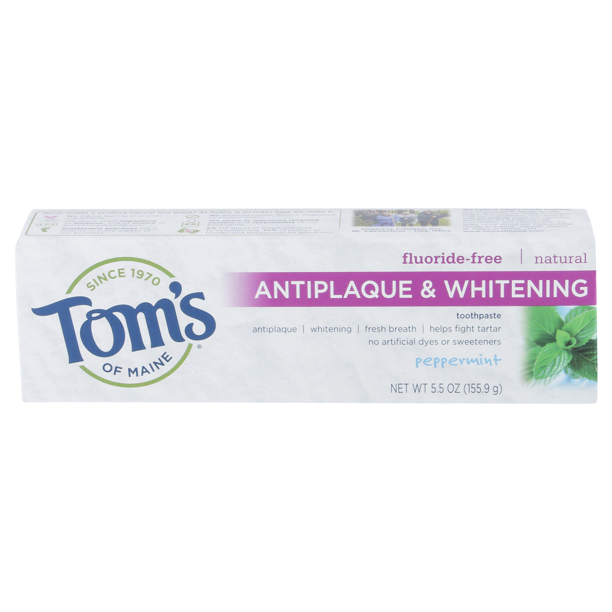 slide 2 of 6, Tom's of Maine Antiplaque & Whitening Fluoride Free Toothpaste, Peppermint, 5.5 oz