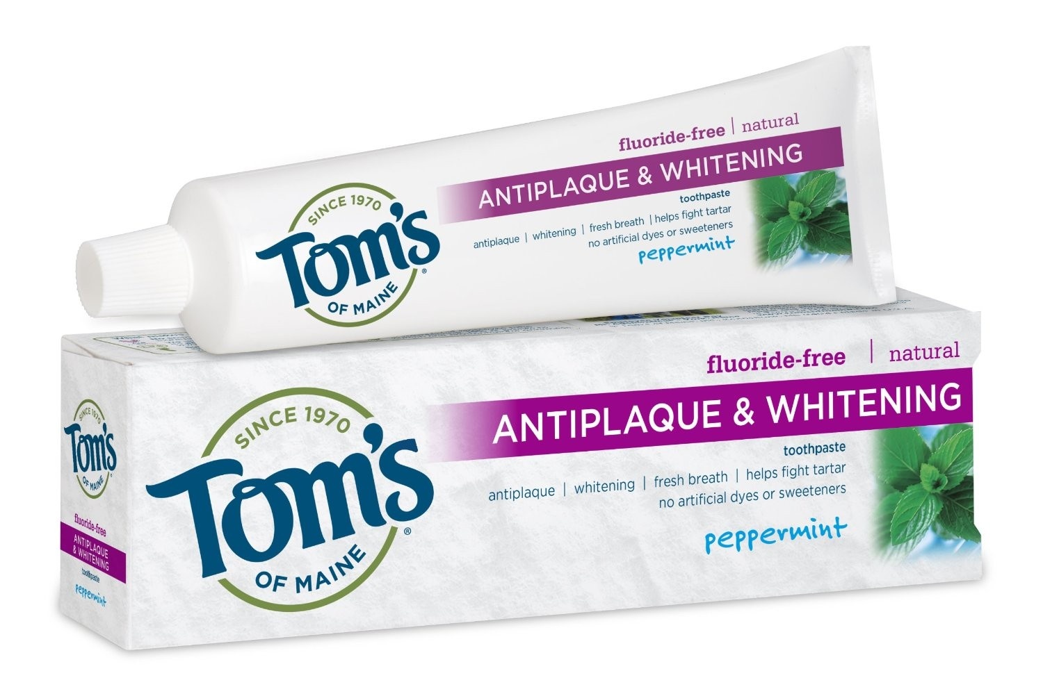 slide 1 of 6, Tom's of Maine Antiplaque & Whitening Fluoride Free Toothpaste, Peppermint, 5.5 oz