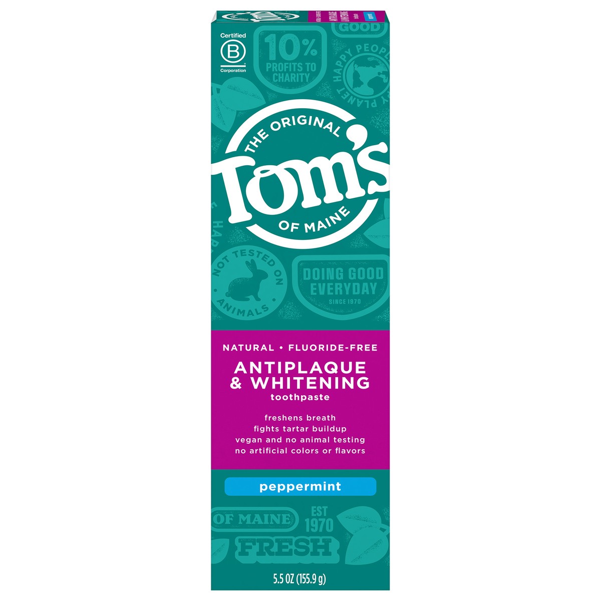 slide 1 of 3, Tom's of Maine Fluoride-Free Antiplaque & Whitening Natural Toothpaste, Peppermint, 5.5 oz., 5.5 oz