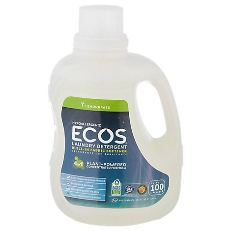 slide 1 of 1, ECOS Laundry Detergent Liquid With Built In Fabric Softener 2X Lemongrass Jug, 100 fl oz
