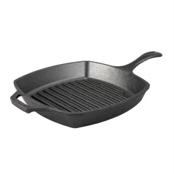 Lodge 10.5" Cast Iron Square Grill Pan: Preseasoned, Even-Heating, Induction & Oven Safe, Nonstick, Stovetop Compatible