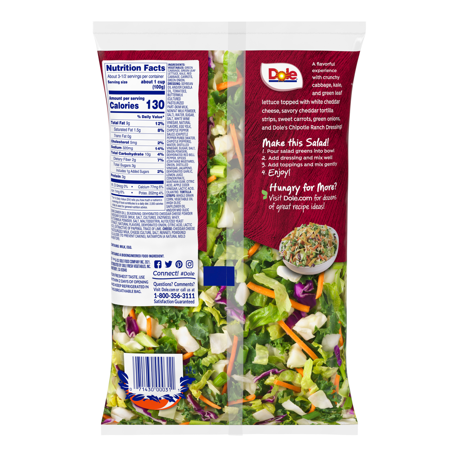 slide 4 of 8, Dole Chipotle & Cheddar Chopped Salad Kit 12.0oz, 12 oz