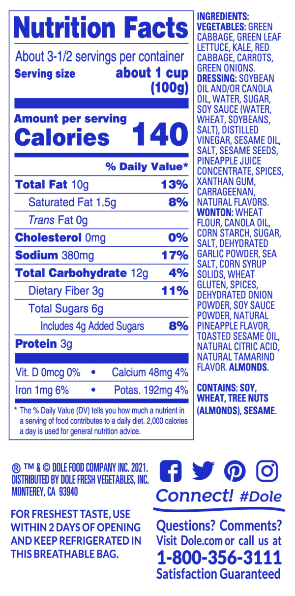 slide 22 of 29, Dole Salad Chopped Kit, Sesame Asian, 12.25 oz, 12.25 oz