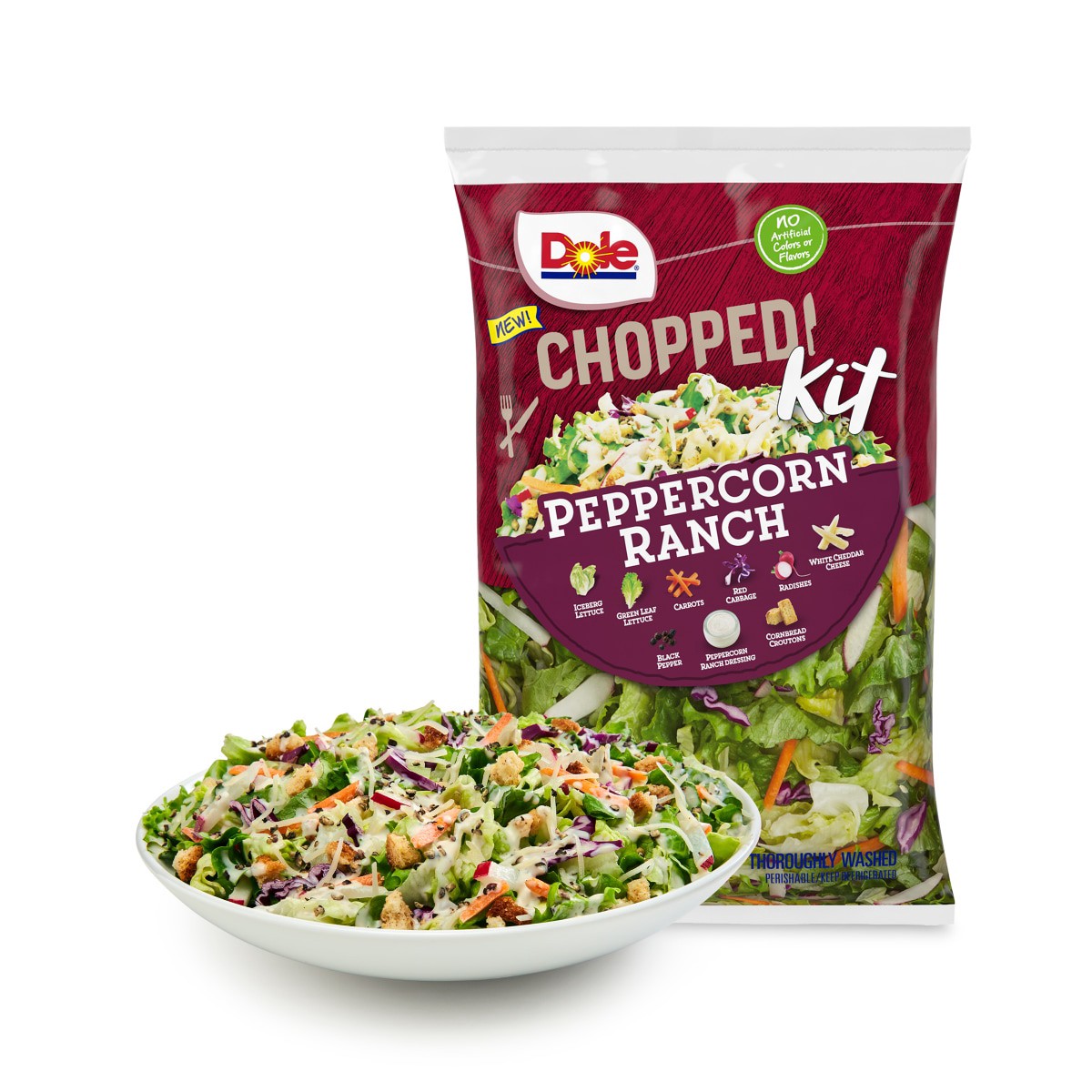 slide 1 of 13, Dole Salad Chopped Kit, Peppercorn Ranch, 9.1 oz