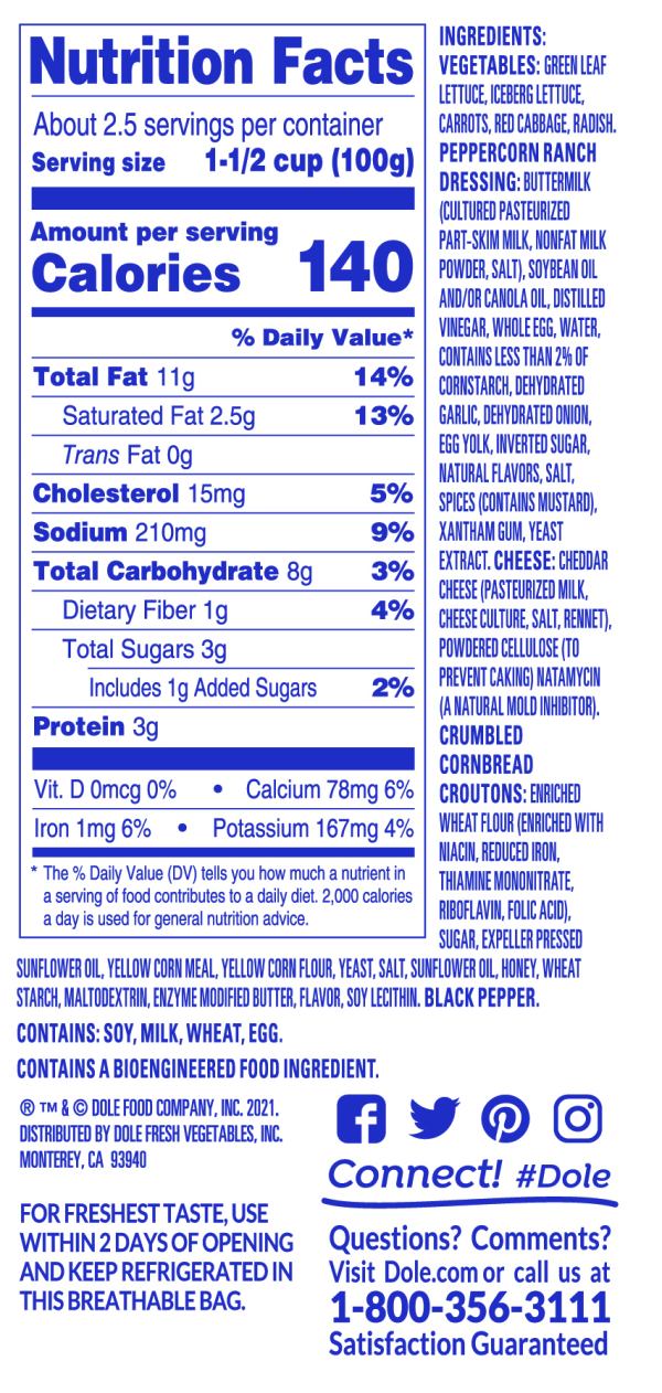 slide 12 of 13, Dole Salad Chopped Kit, Peppercorn Ranch, 9.1 oz