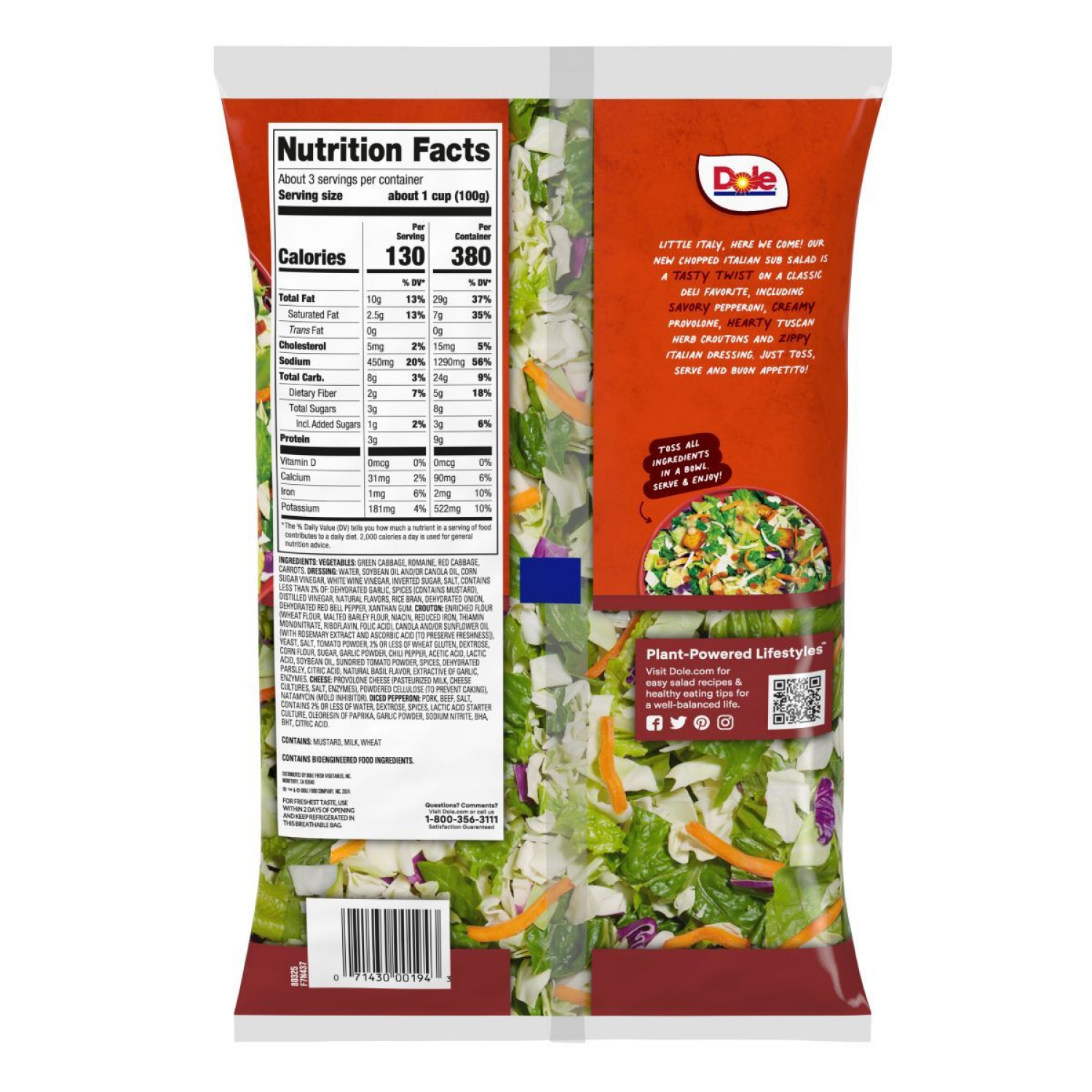 slide 2 of 2, Dole Italian Sub Chopped Kit 10.2 oz, 10.2 oz