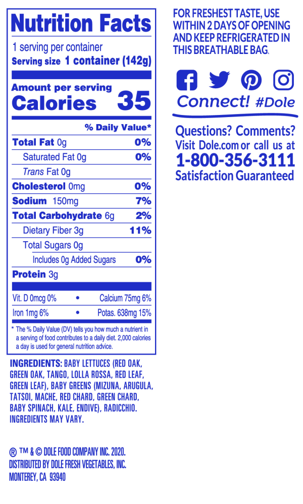 slide 7 of 13, Dole Salad Spring Mix with baby romaine and oak leaf lettuce, 5 oz, 5 oz