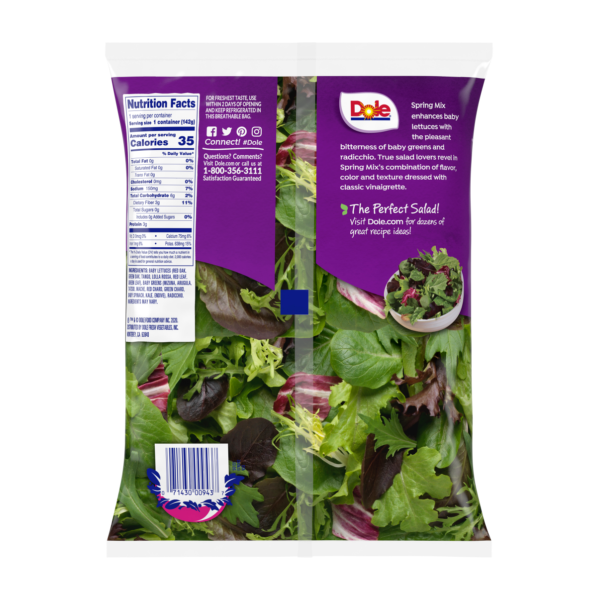 slide 2 of 13, Dole Salad Spring Mix with baby romaine and oak leaf lettuce, 5 oz, 5 oz