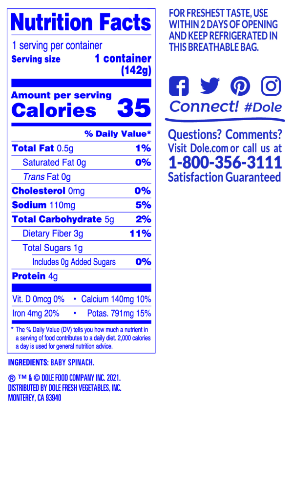 slide 11 of 13, Dole Salad Baby Spinach, 5 oz, 5 oz