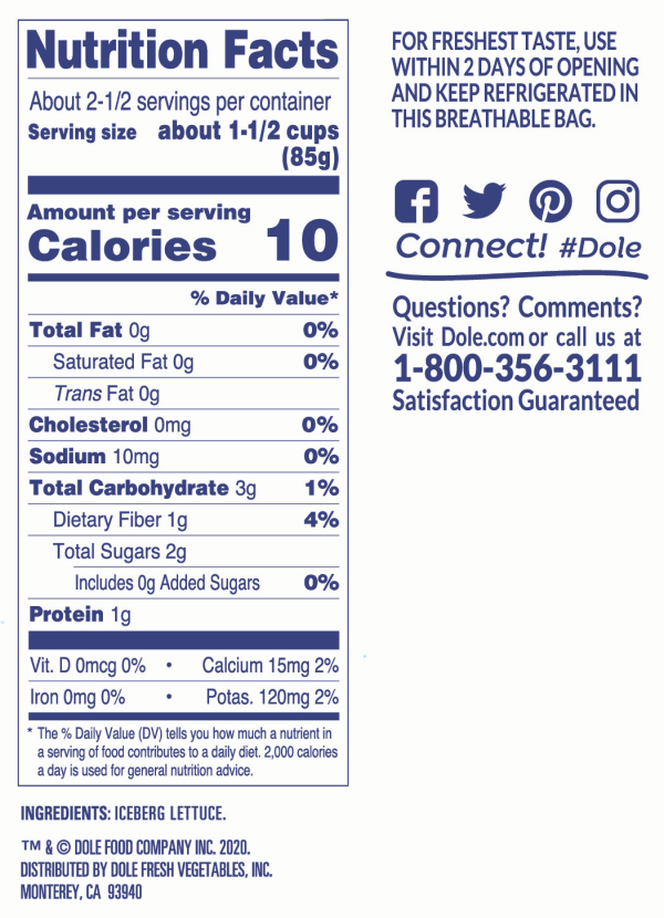 slide 3 of 13, Dole Salad Shredded Lettuce, 8 oz, 8 oz