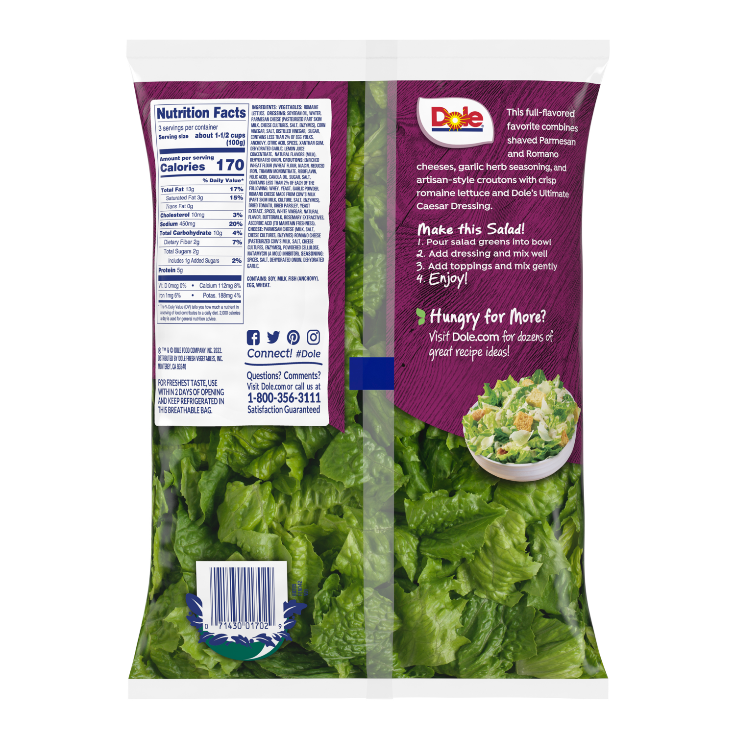 slide 3 of 4, Dole Ultimate Caesar Premium Salad Kit, 11.3oz, 1 ct