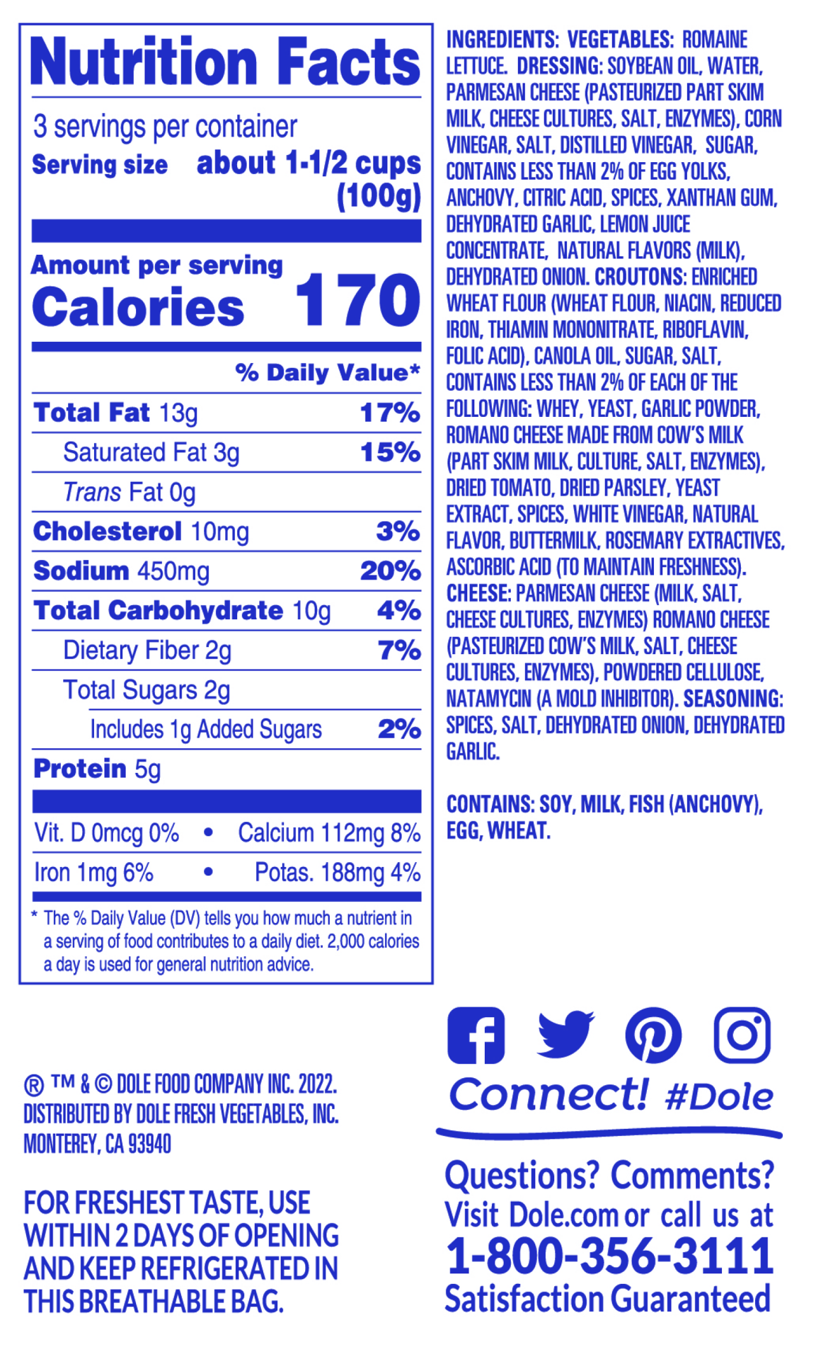 slide 4 of 4, Dole Ultimate Caesar Premium Salad Kit, 11.3oz, 1 ct