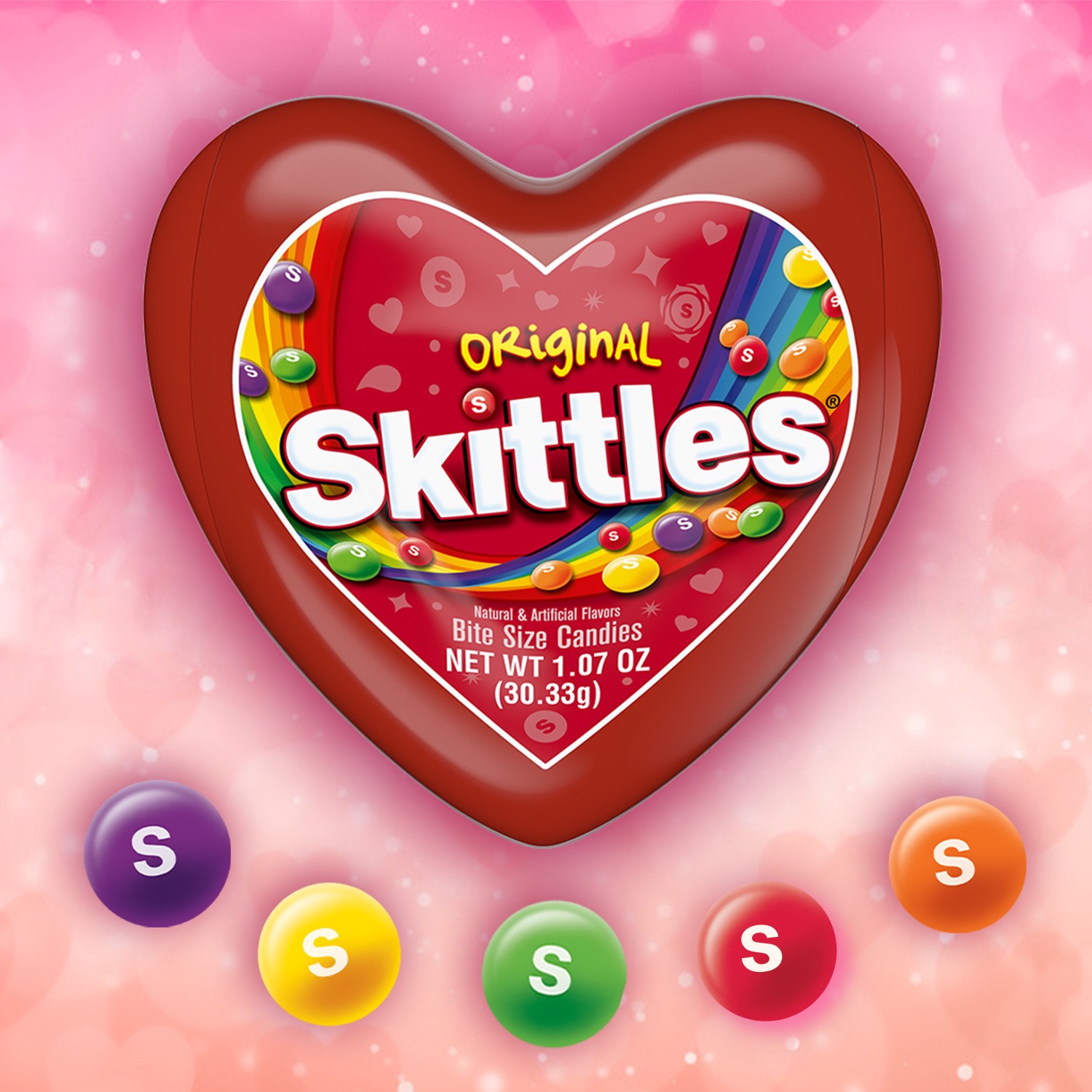 slide 6 of 8, SKITTLES Valentine's Day Original Chewy Candy Heart Gift Tin, 1.07 oz, 1.07 oz