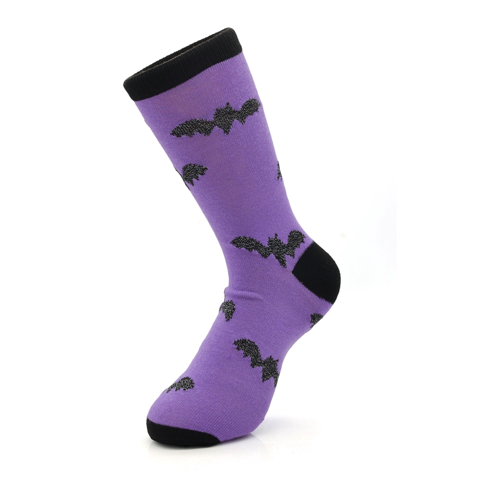 slide 4 of 4, Purple & Black Bat Crew Socks By Celebrate It, 1 ct