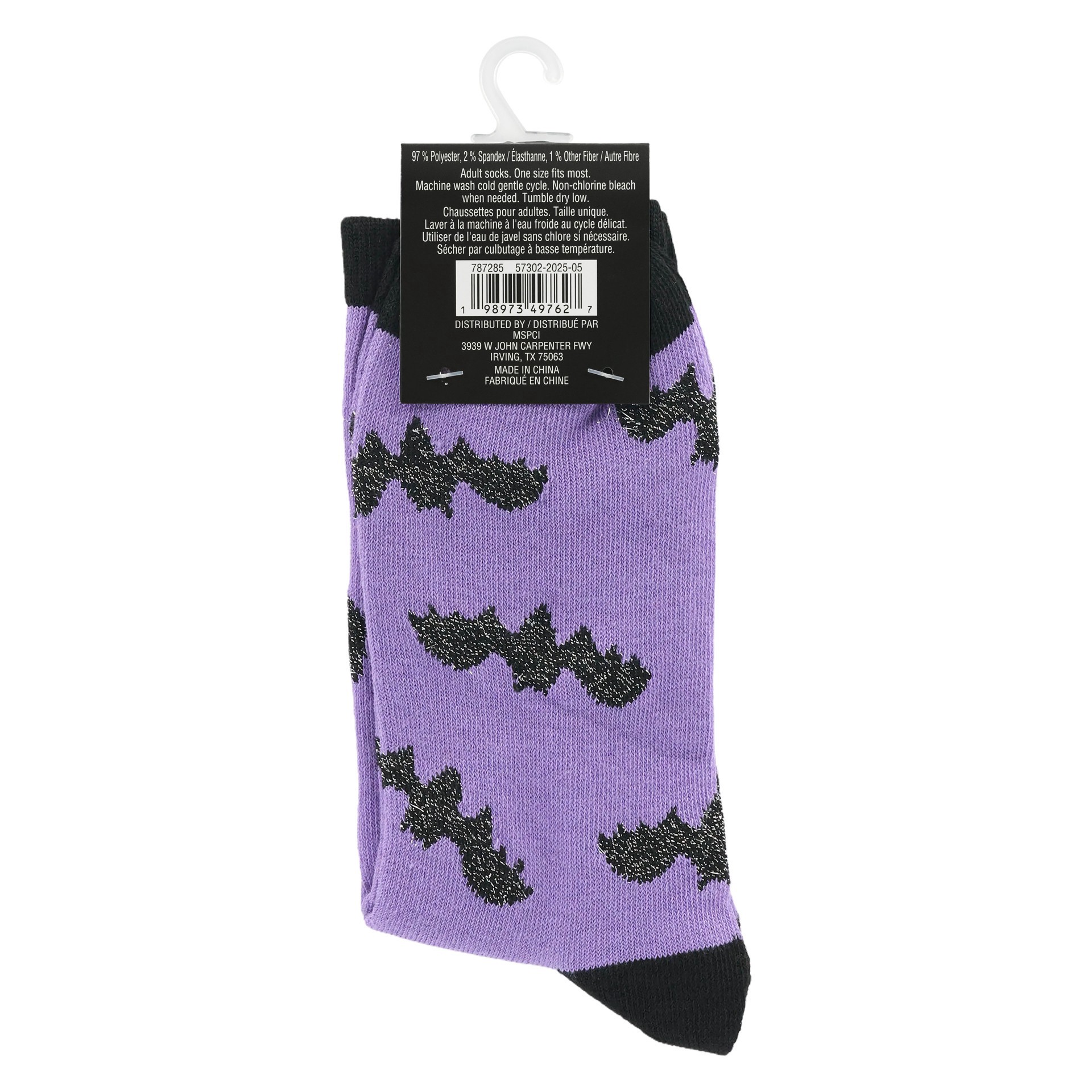 slide 2 of 4, Purple & Black Bat Crew Socks By Celebrate It, 1 ct