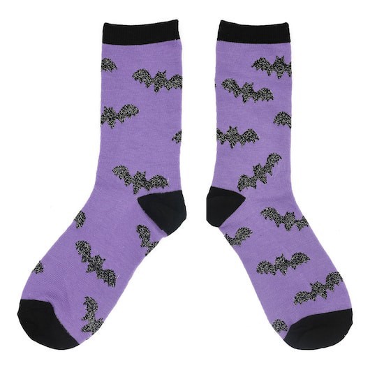 slide 1 of 4, Purple & Black Bat Crew Socks By Celebrate It, 1 ct