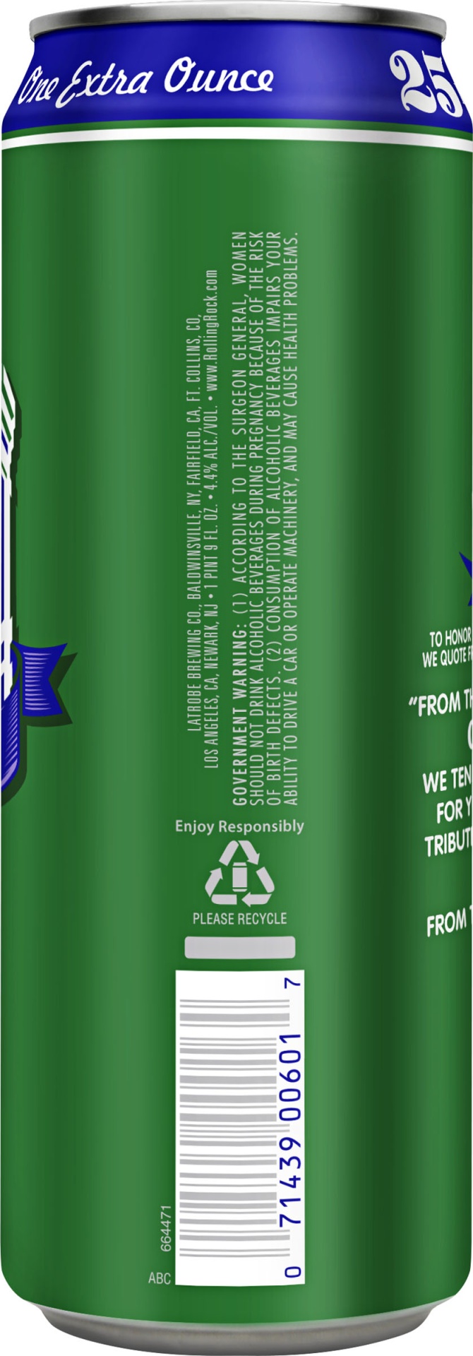 slide 4 of 4, Rolling Rock Extra Pale Beer, 25 fl. oz. Can, 4.4% ABV, 25 fl oz