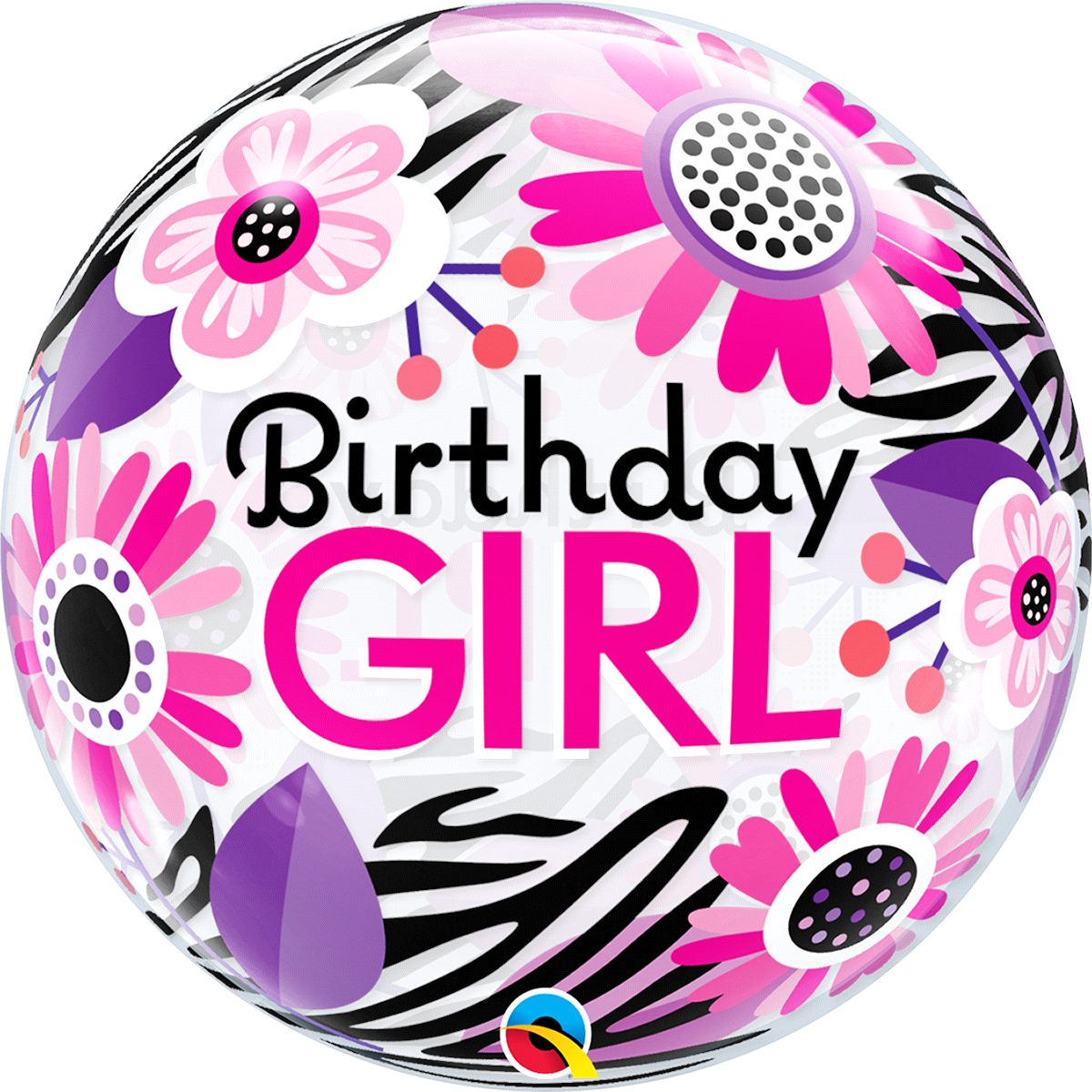 slide 2 of 2, Bday Girl Floral Zebra Stripes Bubble Balloon, 1 ct