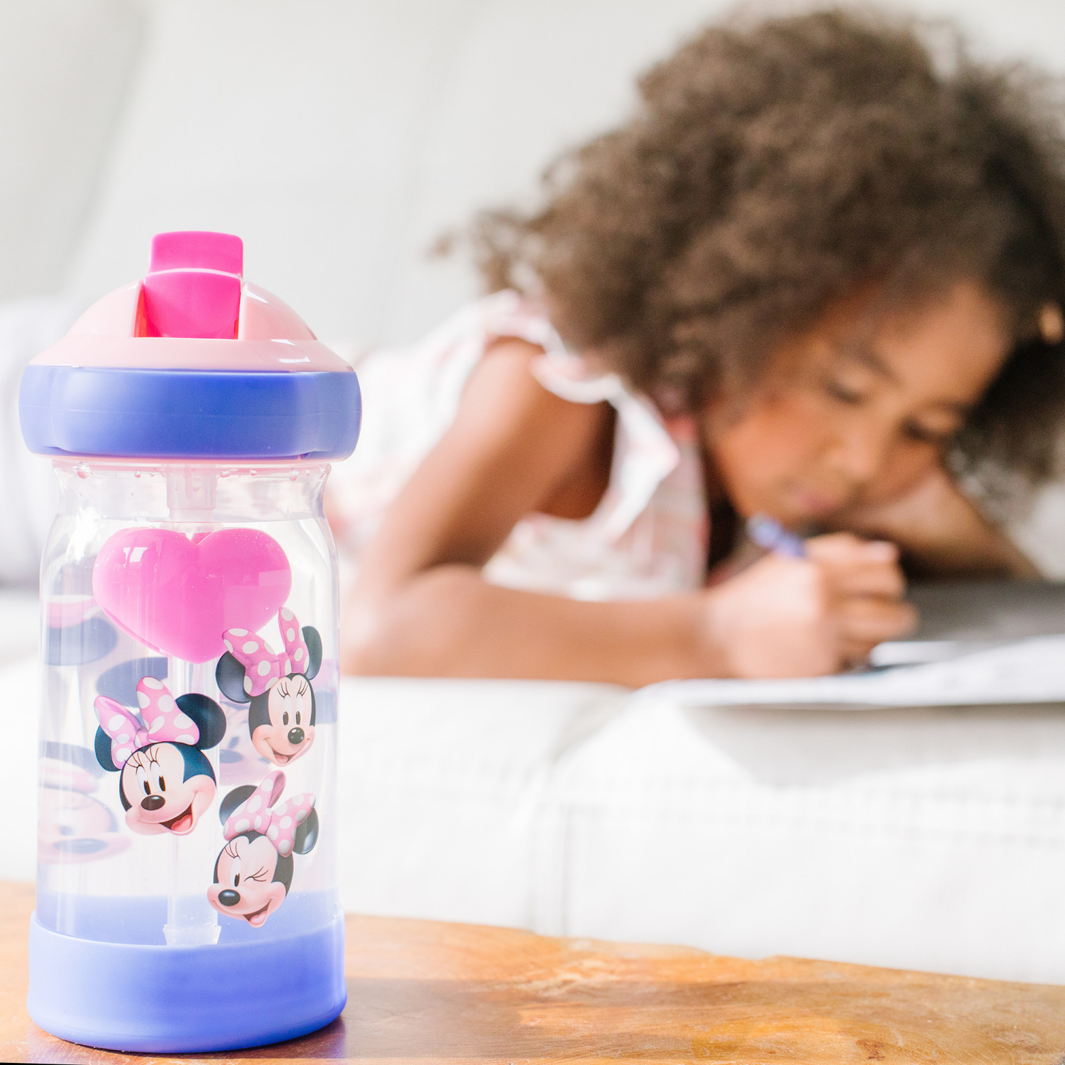 slide 4 of 6, First Years Minnie Mouse Sip & See Toddler Water Bottle w/ Floating Charm, 12 oz., 12 oz