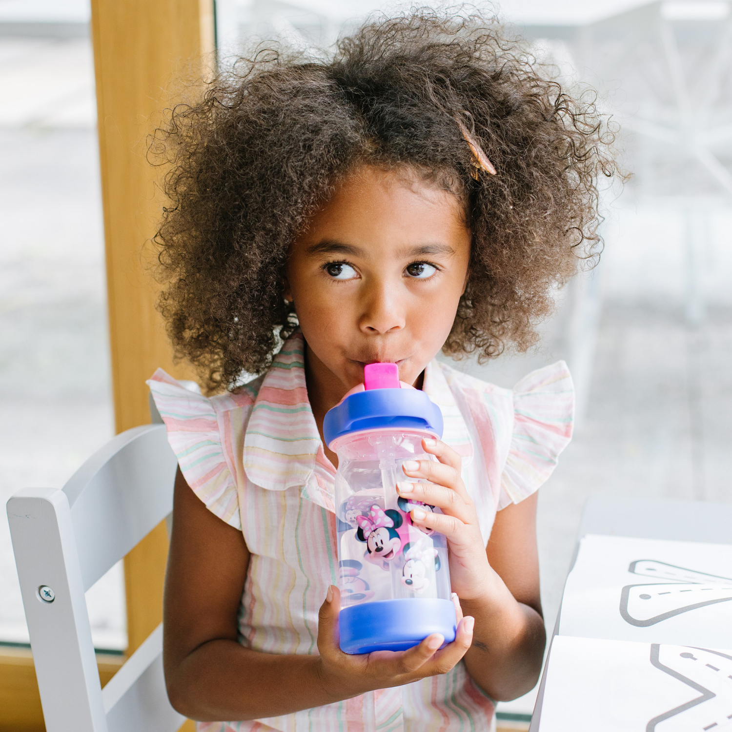 slide 5 of 6, First Years Minnie Mouse Sip & See Toddler Water Bottle w/ Floating Charm, 12 oz., 12 oz