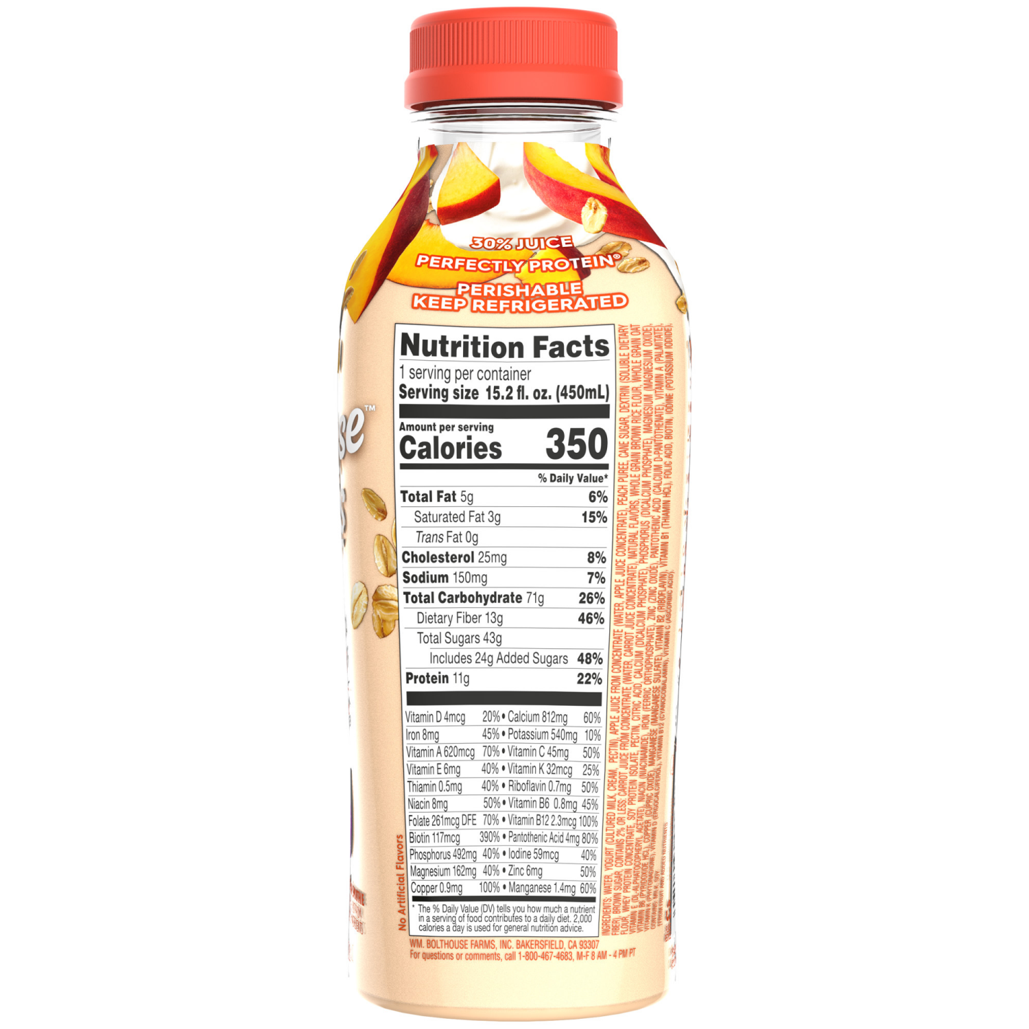 slide 2 of 4, Bolthouse Farms Fruit Smoothie, Peach Parfait, 15.2 fl. oz. Bottle, 15.2 fl oz