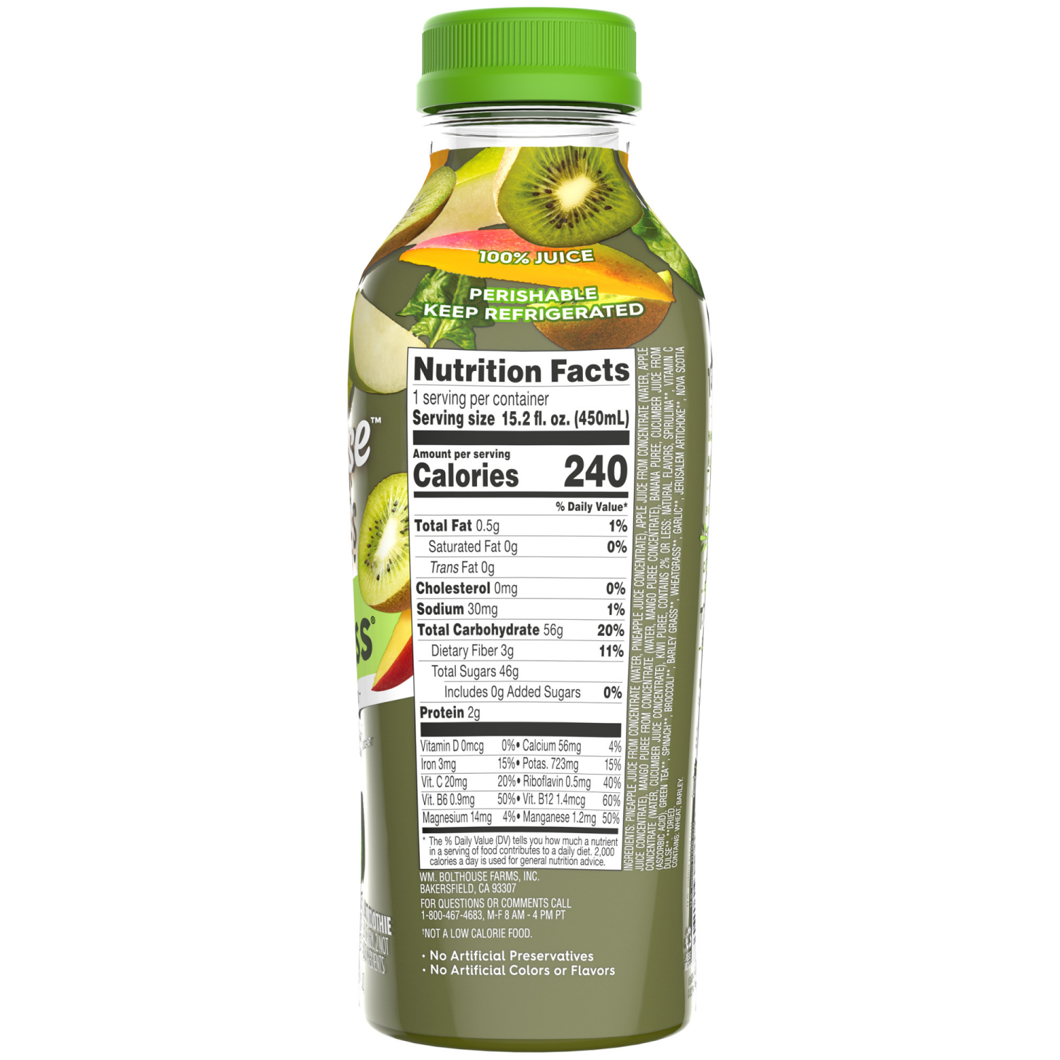 slide 4 of 7, Bolthouse Farms Fruit Juice Smoothie, Green Goodness, 15.2 fl. oz. Bottle, 15.2 fl oz