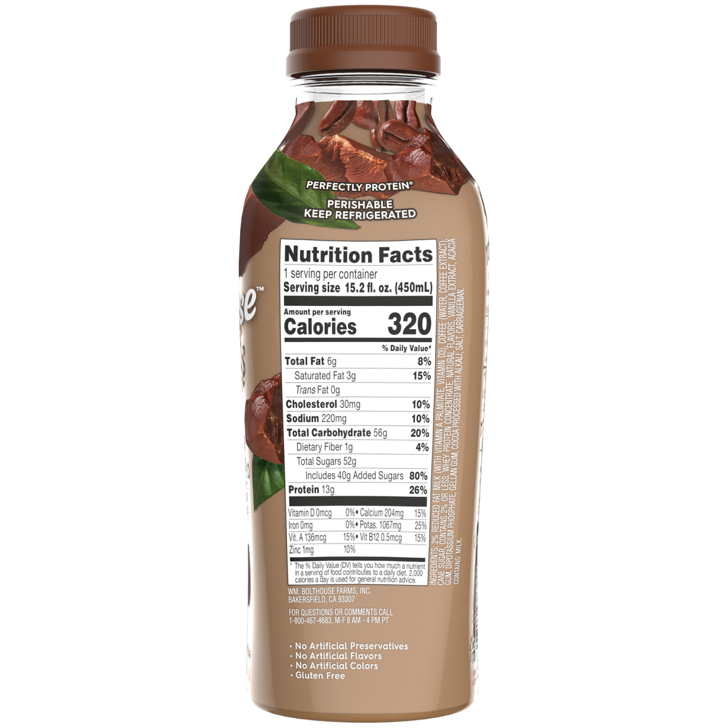 slide 2 of 4, Bolthouse Farms Perfectly Protein Coffee, Mocha Cappuccino, 15.2 fl. oz. Bottle, 15.2 fl oz