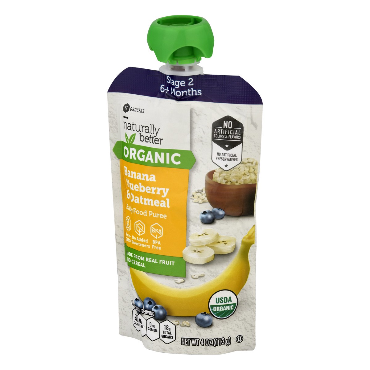 slide 4 of 4, Naturally Better Stage 2 Banana Blueberry Oatmeal Baby Food 4 Ounces, 3.5 oz