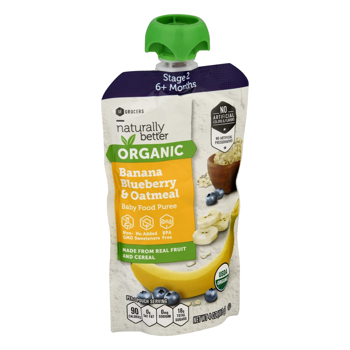 slide 2 of 4, Naturally Better Stage 2 Banana Blueberry Oatmeal Baby Food 4 Ounces, 3.5 oz